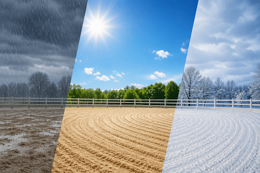 How Weather Impacts Horse Arena Sand (Rain, Heat, and Seasonal Maintenance)